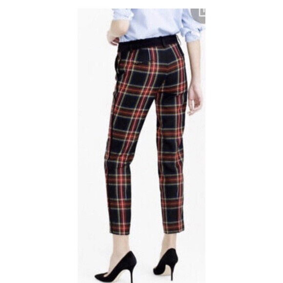 J. Crew Tartan Plaid Tuxedo Wool Pants Size 4 Fully Lined Crimson Stewart